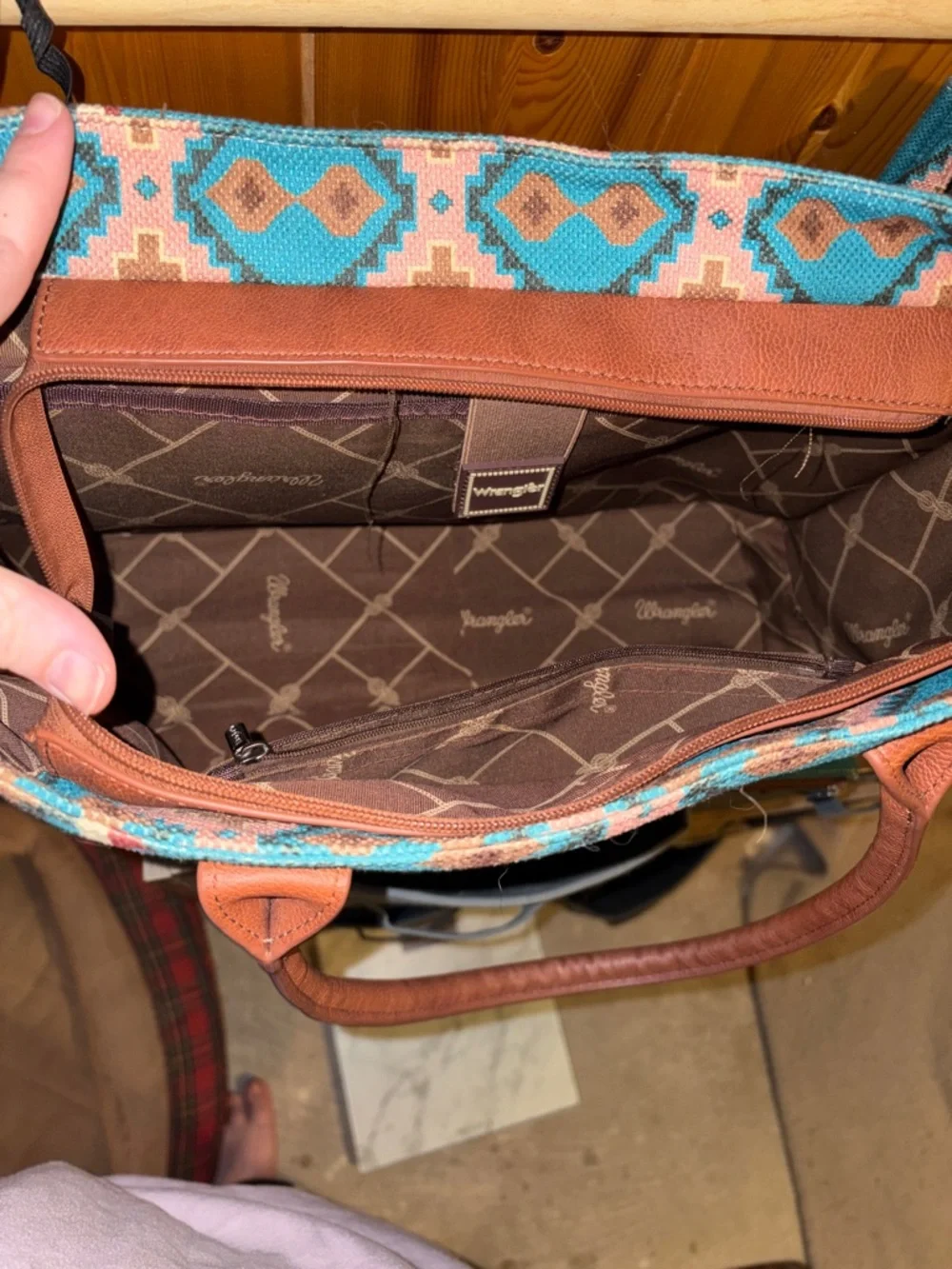 Wrangler Turquoise Pattern Tote and Crossbody Set - Picture 4 of 10